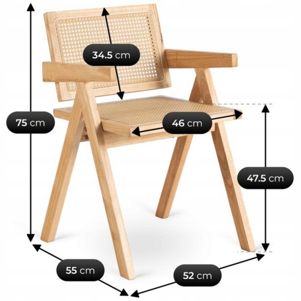 Drewniane krzesło z rattanowym siedziskiem Madera