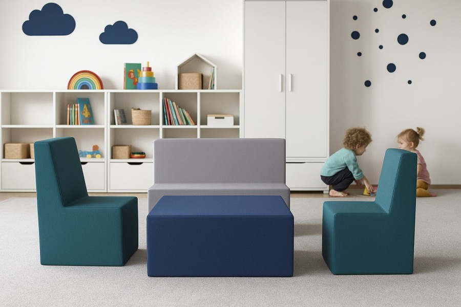 Siedzisko edukacyjne z pianki Tobo Light Junior z oparciem, prostokąt 120 cm