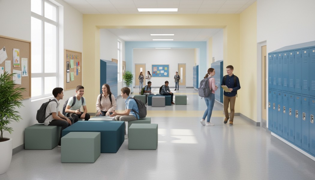 Zestaw nowoczesnych siedzisk do przestrzeni edukacyjnych Tobo Light 12