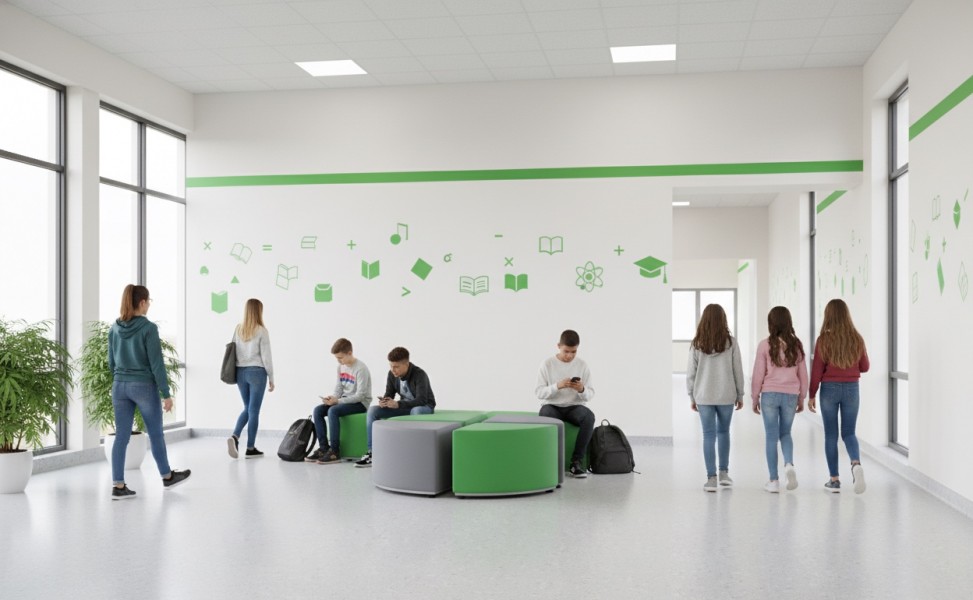 Zestaw siedzisk modułowych na szkolny korytarz Tobo 13
