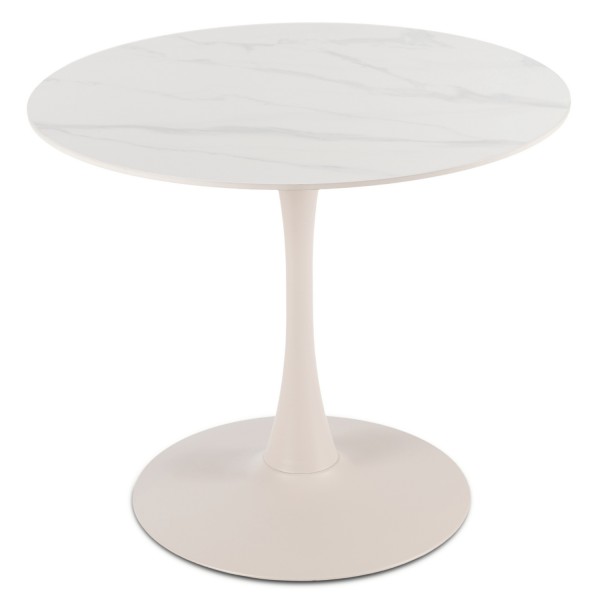 Okrągły stół na jednej nodze Sander 89 cm, biały/kaszmir