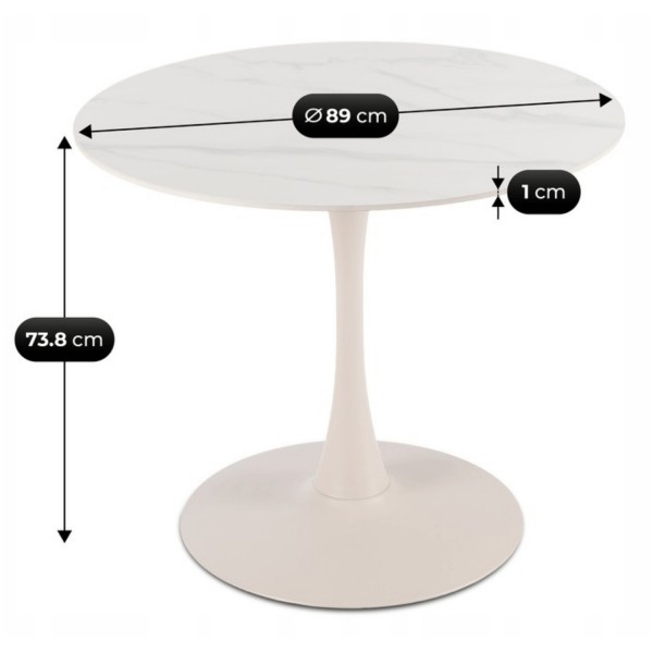 Okrągły stół na jednej nodze Sander 89 cm, biały/kaszmir