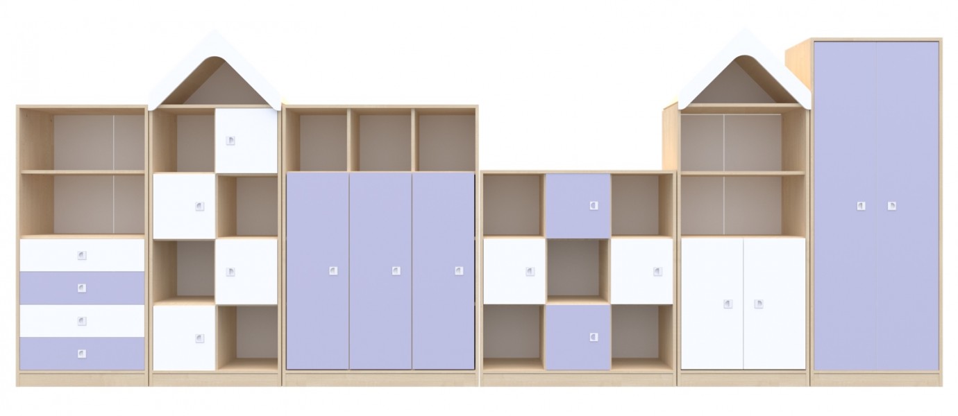 Komplet mebli przedszkolnych Blox Colours 2, fronty pastelowe fioletowe