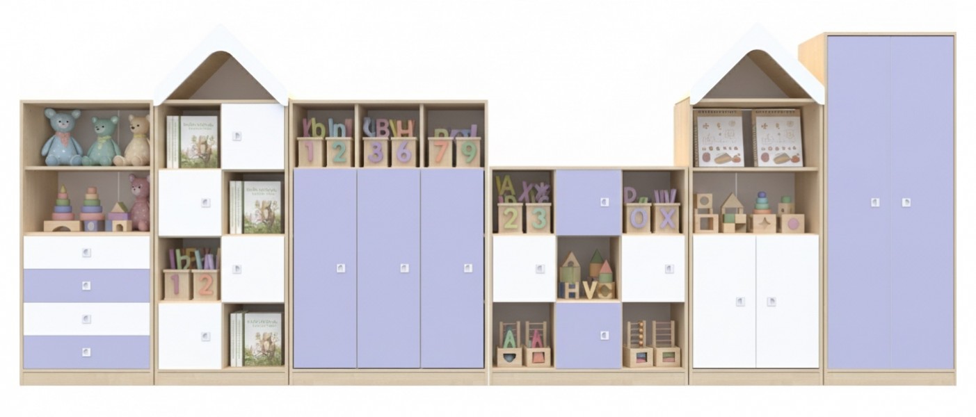 Komplet mebli przedszkolnych Blox Colours 2, fronty pastelowe fioletowe