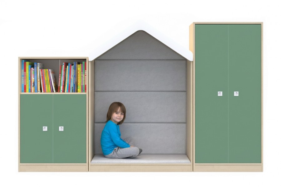 Komplet mebli do sal edukacyjnych Blox Colours 5, fronty pastelowe zielone