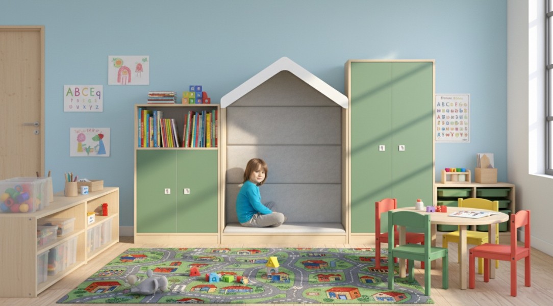 Komplet mebli do sal edukacyjnych Blox Colours 5, fronty pastelowe zielone