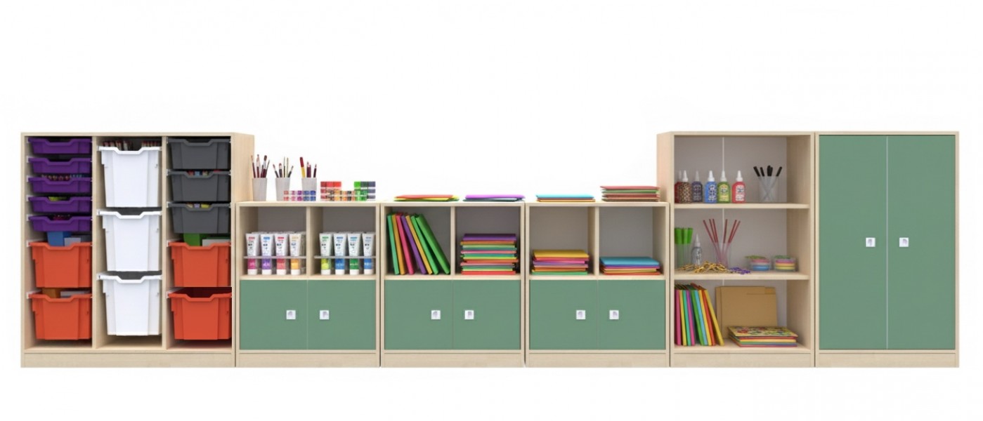 Zestaw mebli szkolnych do klas 1-3 Blox Colours 8, fronty pastelowe zielone