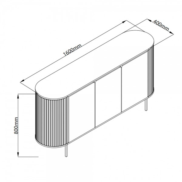 Owalna komoda do salonu ryflowana Fabia 160 cm, dąb/trawertyn