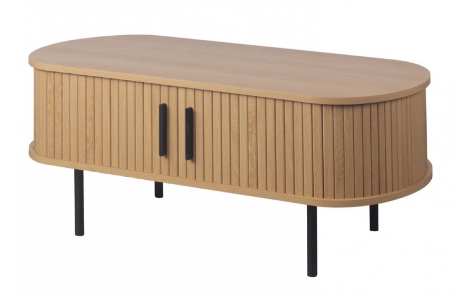 Ryflowany stolik kawowy z drzwiami przesuwnymi Kasja 90x50 cm, kolor dąb