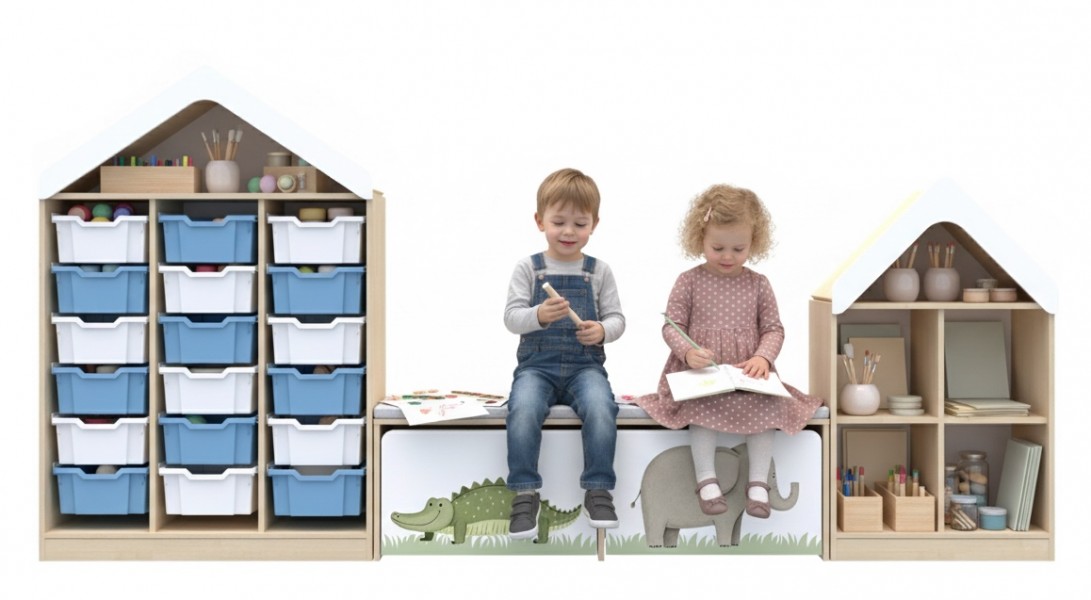 Zestaw mebli do przedszkola i żłobka, z pojemnikami Blox Nature 7