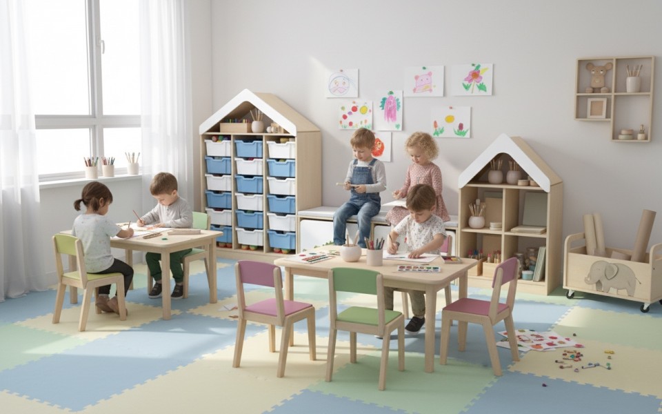 Zestaw mebli do przedszkola i żłobka, z pojemnikami Blox Nature 7