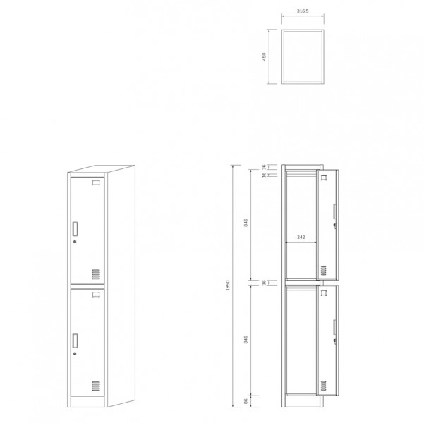 Wąska szafka ubraniowa BHP Igor 1 Plus, 31,6x45x185 cm, szara