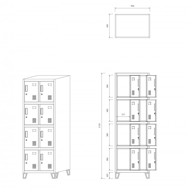 Szafka socjalna 8-skrytkowa Robert 2 Plus, 55,9x45x172 cm, szara