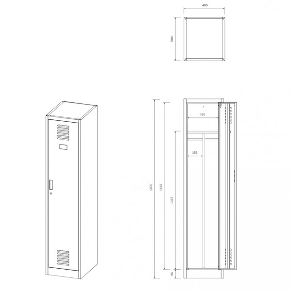 Szafka ubraniowa BHP z przegrodą Kacper 1 Plus, 40x50x180 cm, szara