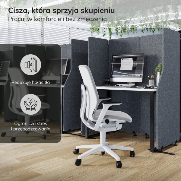 Parawan akustyczny Sadie, kolor Carbon Fog, rozmiar 240/145 cm
