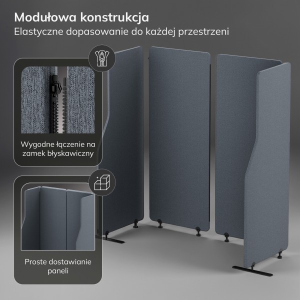 Parawan akustyczny Sadie, kolor Carbon Fog, rozmiar 240/145 cm
