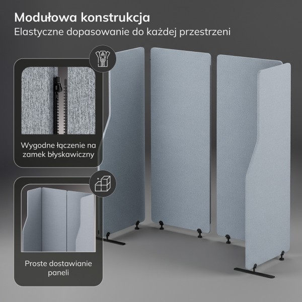 Parawan akustyczny Sadie, kolor Moon Dust, rozmiar 240/145 cm
