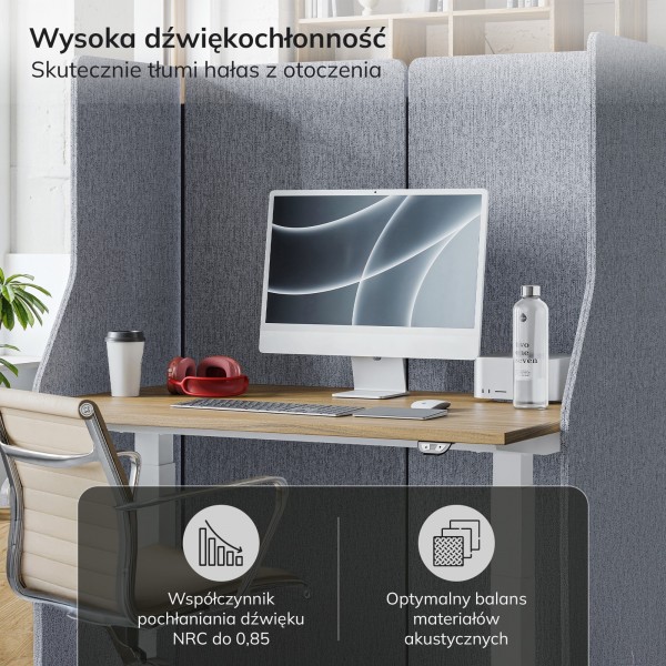 Parawan akustyczny Sadie, kolor Moon Dust, rozmiar 240/145 cm