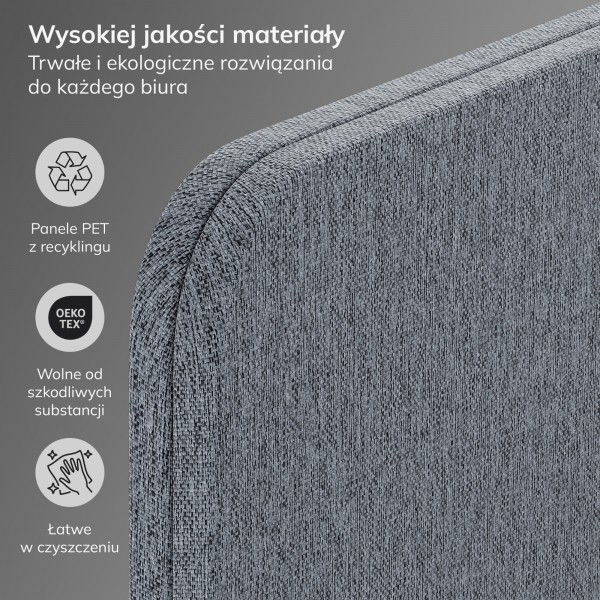 Przegroda biurowa akustyczna Sadie, kolor Carbon Fog, rozmiar 260/145 cm