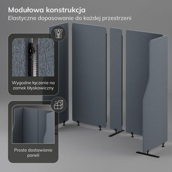 Przegroda biurowa akustyczna Sadie, kolor Carbon Fog, rozmiar 260/145 cm