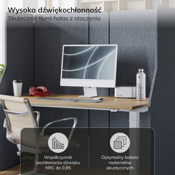 Przegroda biurowa akustyczna Sadie, kolor Carbon Fog, rozmiar 260/145 cm