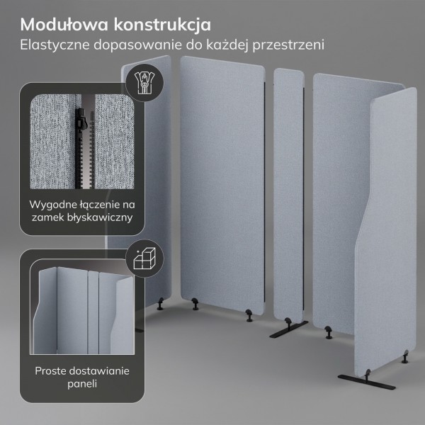 Przegroda biurowa akustyczna Sadie, kolor Moon Dust, rozmiar 260/145 cm
