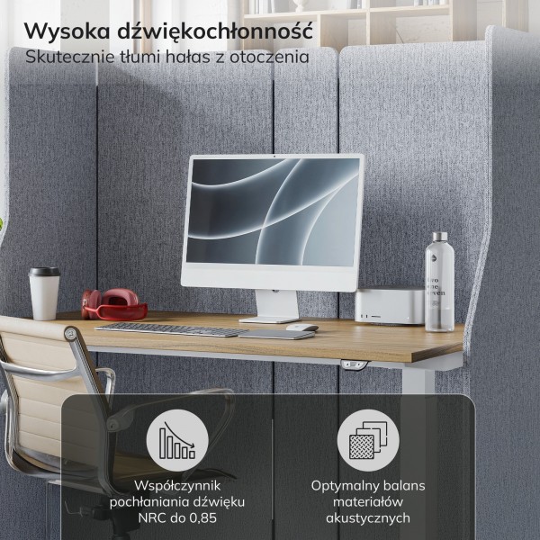 Przegroda biurowa akustyczna Sadie, kolor Moon Dust, rozmiar 260/145 cm