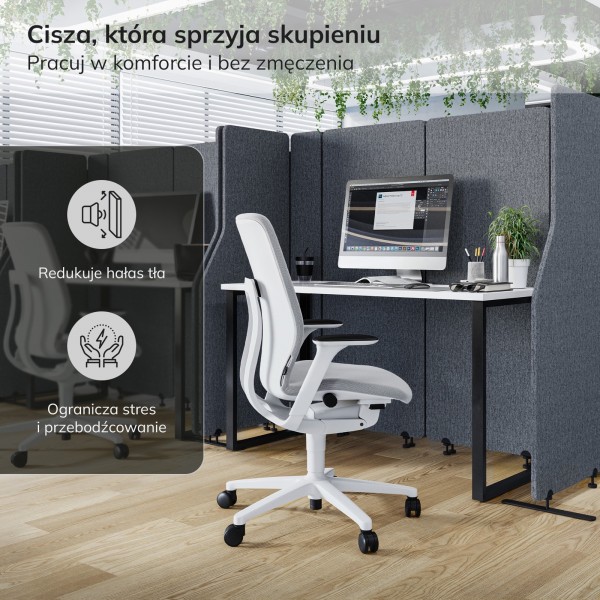 Ścianka działowa akustyczna Sadie, kolor Carbon Fog, rozmiar 280/145 cm