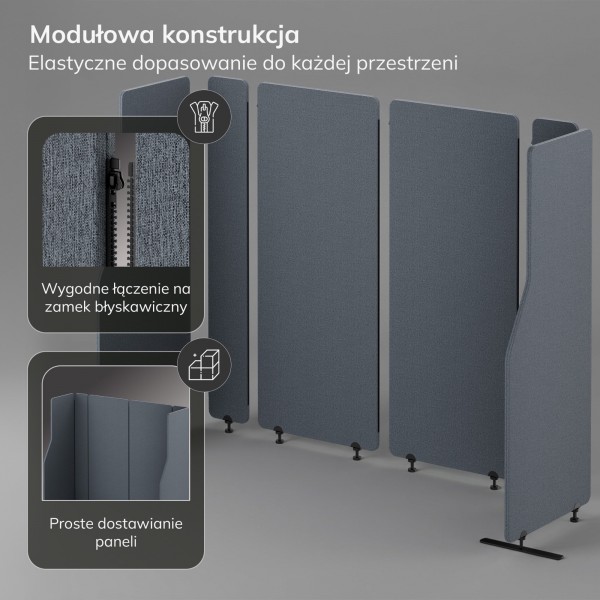 Ścianka działowa akustyczna Sadie, kolor Carbon Fog, rozmiar 280/145 cm