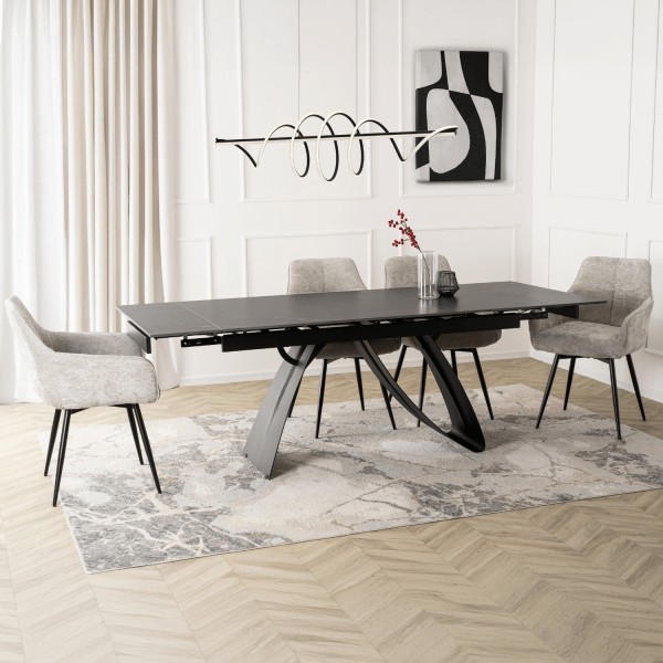Ceramiczny stół z funkcją rozkładania Devon 160-220 cm, czarny marmur/czarny