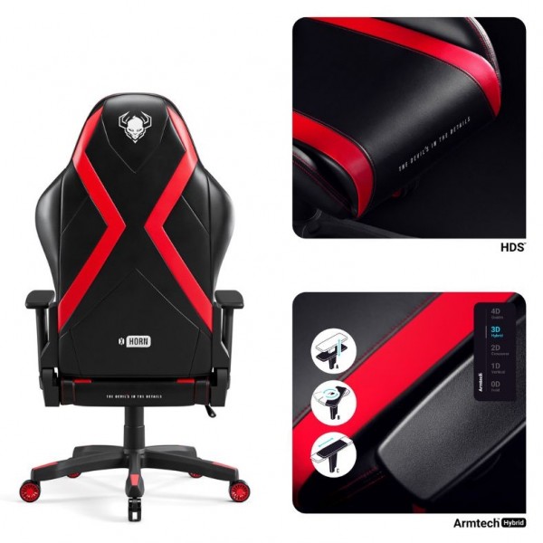 Fotel gamingowy dla młodzieży Diablo X-Horn 2.0 Small Size, kolor czarno-czerwony