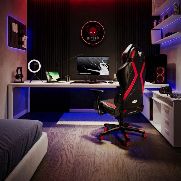 Fotel gamingowy dla młodzieży Diablo X-Horn 2.0 Small Size, kolor czarno-czerwony