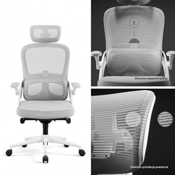 Ergonomiczny fotel do pracy w biurze Diablo V-Light, jasny szary