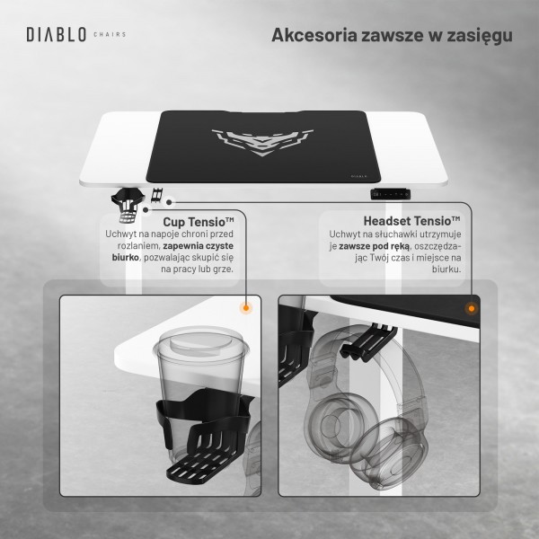 Biurko gamingowe z regulacją wysokości Diablo X-Tensio 110 cm, kolor biały