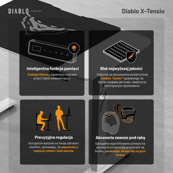 Biurko gamingowe z regulacją wysokości Diablo X-Tensio 110 cm, kolor biały