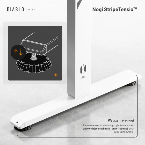 Biurko gamingowe z regulacją wysokości Diablo X-Tensio 160 cm, kolor biały