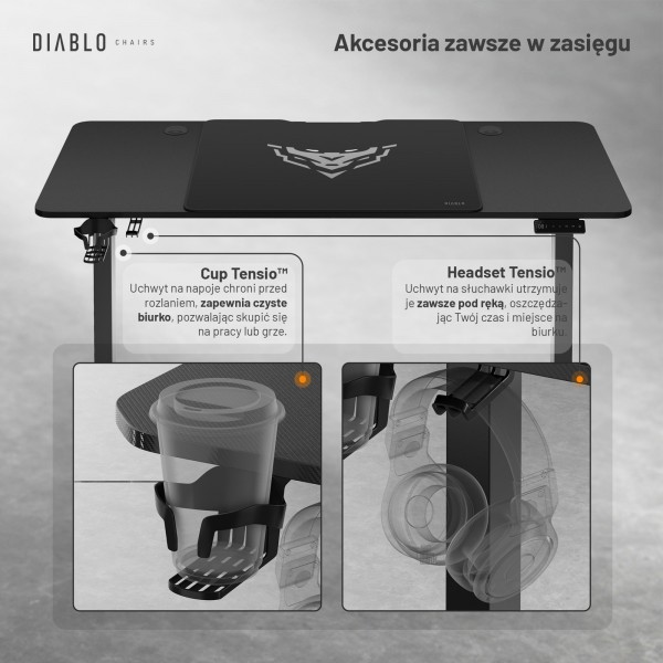 Biurko gamingowe elektryczne Diablo X-Tensio 140 cm, kolor czarny carbon