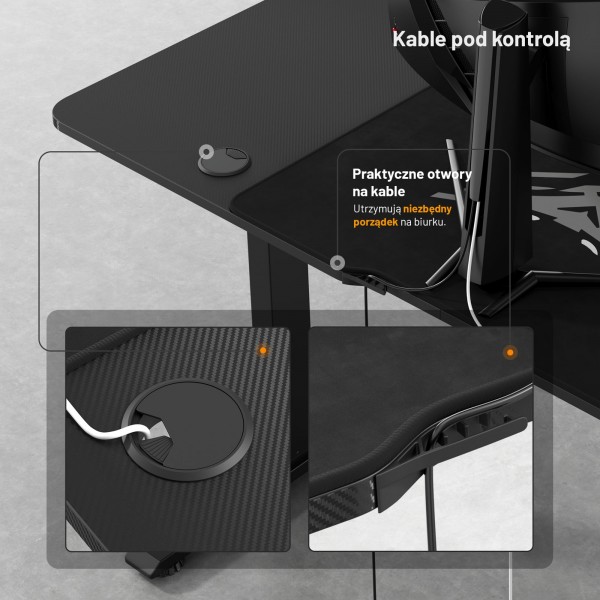 Biurko gamingowe elektryczne Diablo X-Tensio 140 cm, kolor czarny carbon