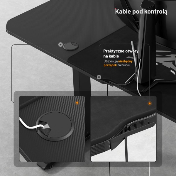 Biurko gamingowe elektryczne Diablo X-Tensio 160 cm, kolor czarny carbon