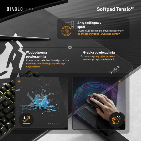 Biurko gamingowe elektryczne Diablo X-Tensio 110 cm, kolor czarny carbon