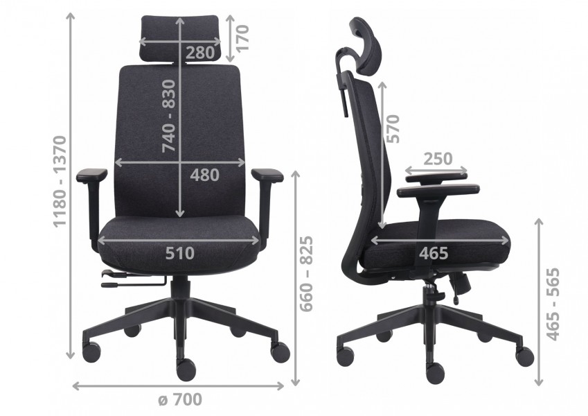 Ergonomiczny fotel biurowy materiałowy Prospero, zgodny z normą BHP