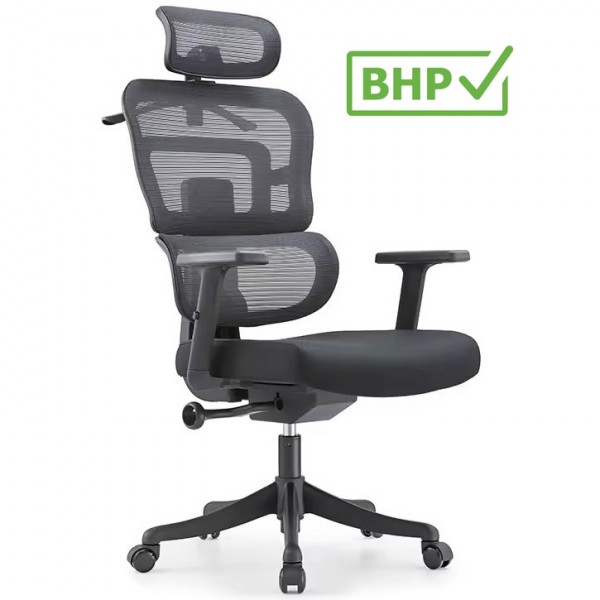 Fotel biurowy siatkowy Multipro do pracy przy komputerze, zgodny z normą BHP