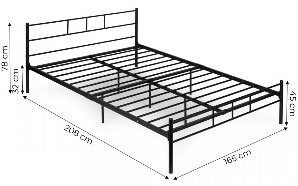 Czarne łóżko metalowe, dwuosobowe Kingsley 65B, 160x200 cm