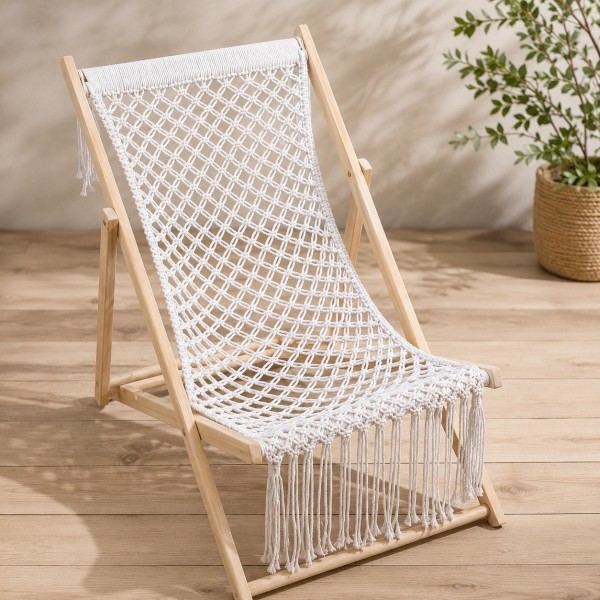 Drewniany leżak ogrodowy składany Coral, styl boho