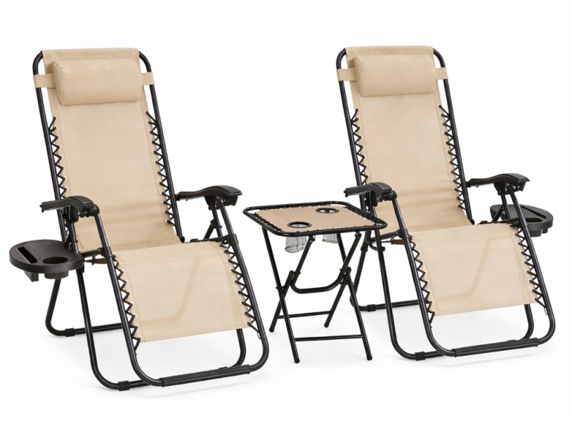 Zestaw 2 leżaków ogrodowych ze stolikiem Malibu 016, kolor beżowy