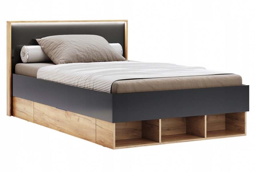 Łóżko 140x200 z szufladami i oświetleniem LED Luna 134, dąb craft/matt lava połysk