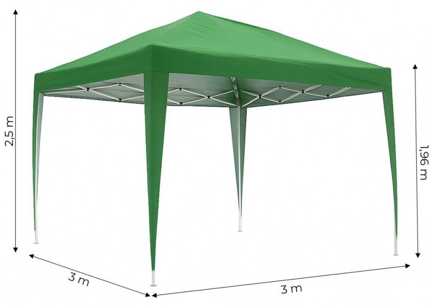 Pawilon handlowy automatyczny z torbą transportową Gardenia A-GR, 3x3m, zielony
