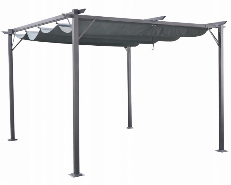Pergola ogrodowa metalowa 3x3m z rozsuwanym dachem XT-3307, grafitowa