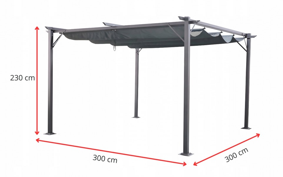 Pergola ogrodowa metalowa 3x3m z rozsuwanym dachem XT-3307, grafitowa