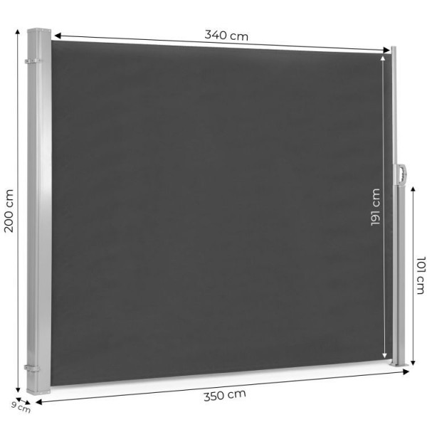Roleta boczna tarasowa, zwijana AW-011A, 350x200 cm, kolor antracyt